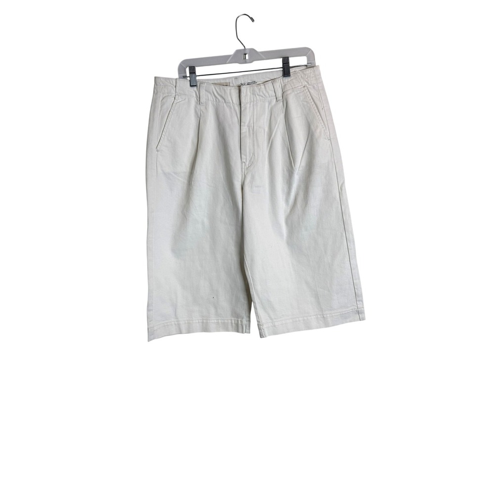 Pilcro Bermuda Shorts Womens 32 White Twill Pleated Front Relaxed Fit Casual
